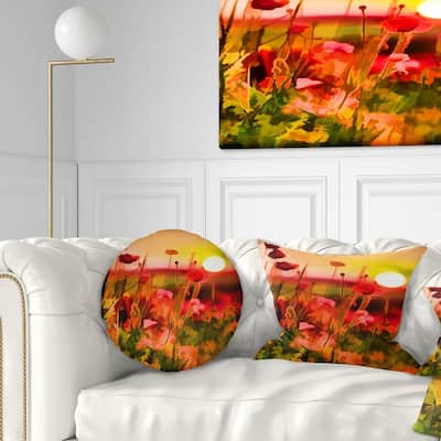 Designart 'Summer Sunset with Red Poppies' Landscape Printed Throw Pillow