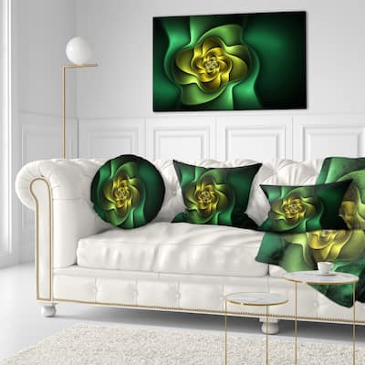 Designart 'Fractal Green Flower on Black' Floral Throw Pillow
