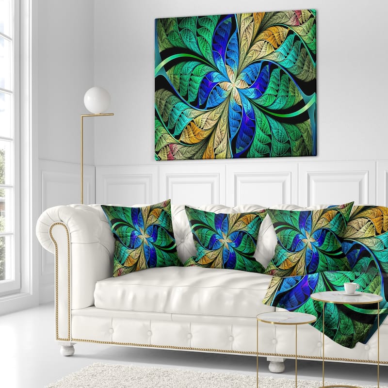 Designart 'Blue Green Fractal Flower Petals' Abstract Throw Pillow