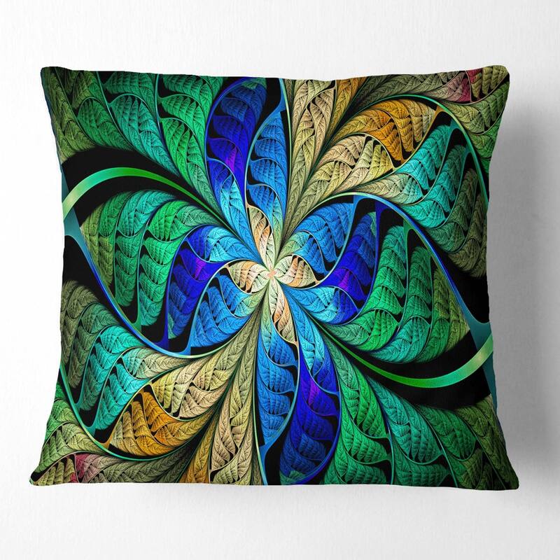 Designart 'Blue Green Fractal Flower Petals' Abstract Throw Pillow - Square - 16 in. x 16 in. - Small