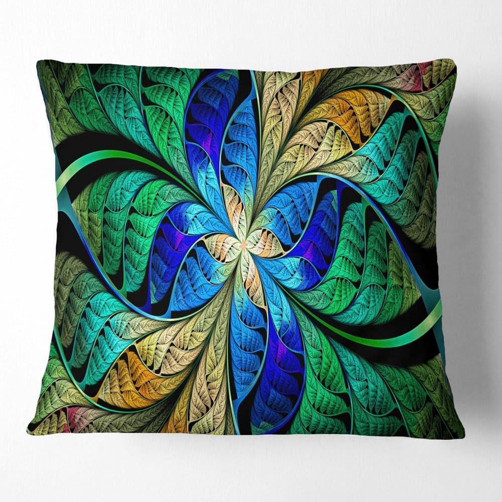 Designart 'Blue Green Fractal Flower Petals' Abstract Throw Pillow