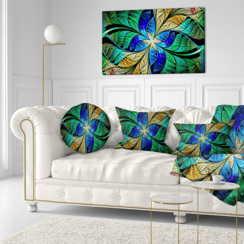 Designart 'Blue Green Fractal Flower Petals' Abstract Throw Pillow