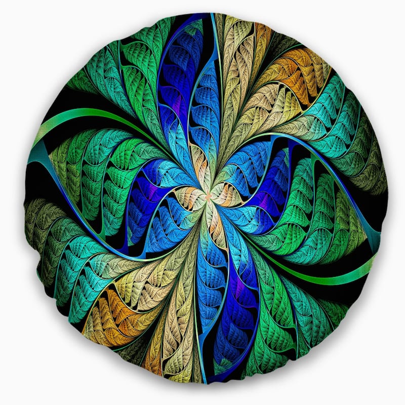 Designart 'Blue Green Fractal Flower Petals' Abstract Throw Pillow