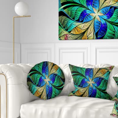 Designart 'Blue Green Fractal Flower Petals' Abstract Throw Pillow
