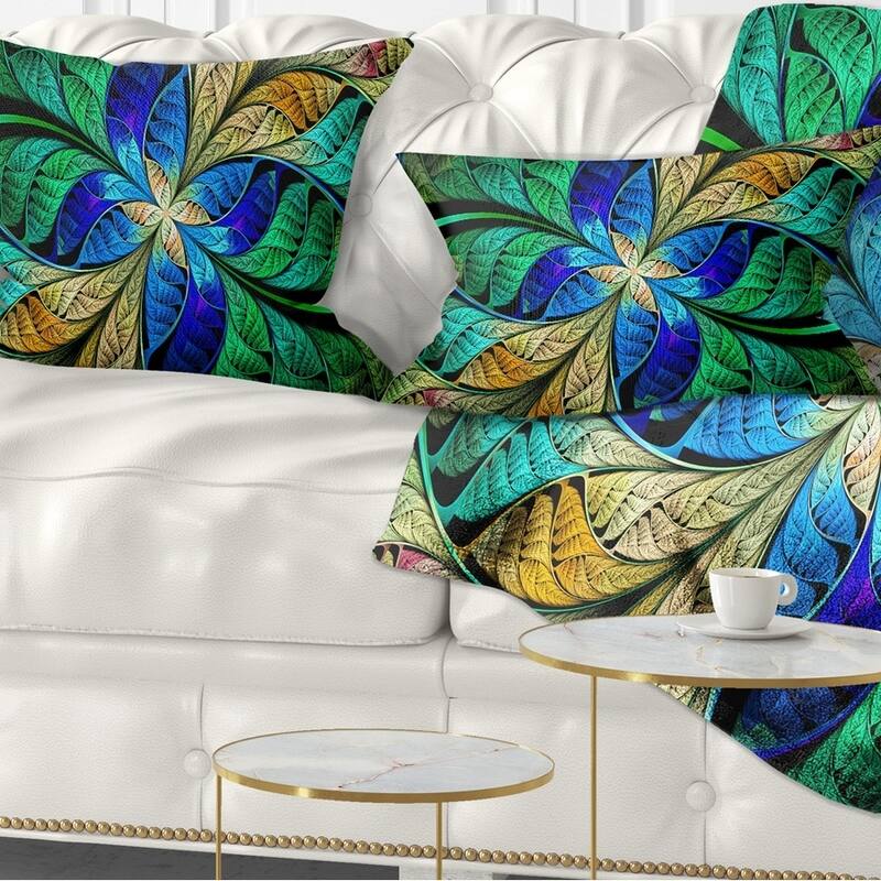 Designart 'Blue Green Fractal Flower Petals' Abstract Throw Pillow - Rectangle - 12 in. x 20 in. - Medium