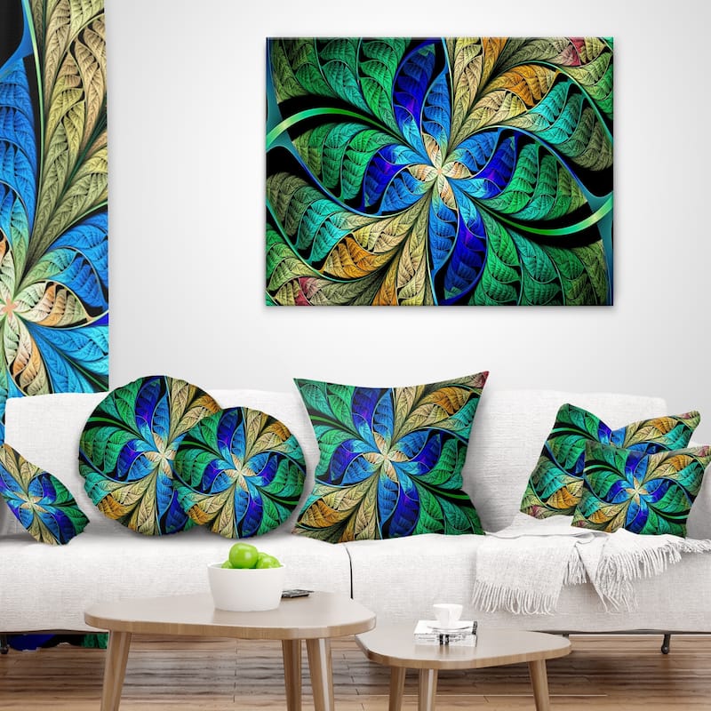 Designart 'Blue Green Fractal Flower Petals' Abstract Throw Pillow