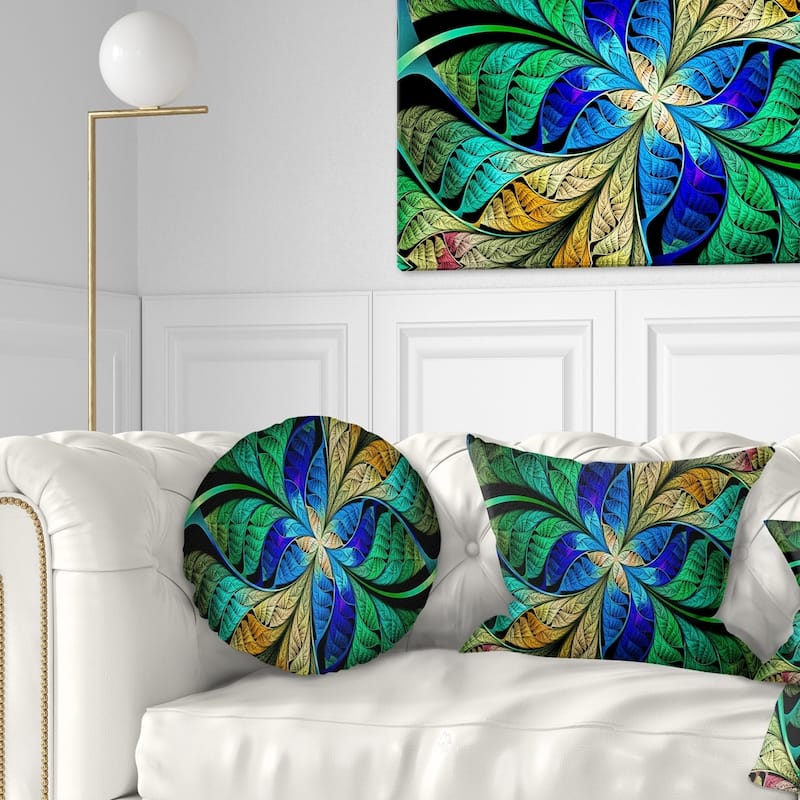 Designart 'Blue Green Fractal Flower Petals' Abstract Throw Pillow