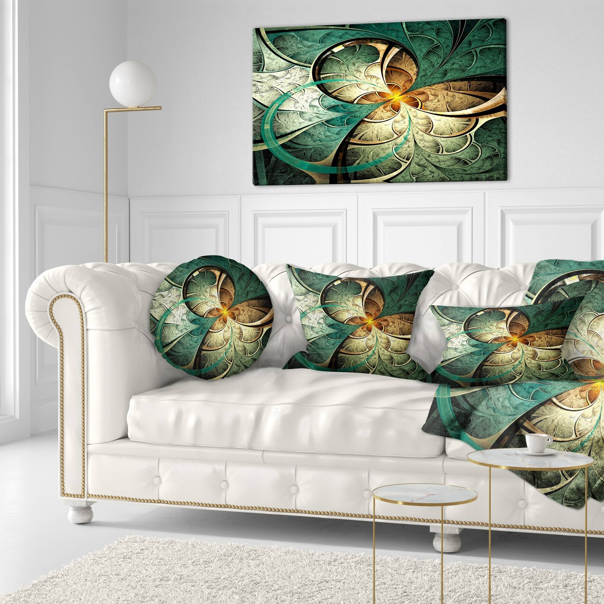 Designart 'Dark Yellow Green Fractal Flower' Abstract Throw Pillow ...