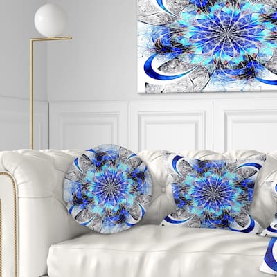 Designart 'Symmetrical Blue Fractal Flower' Abstract Throw Pillow