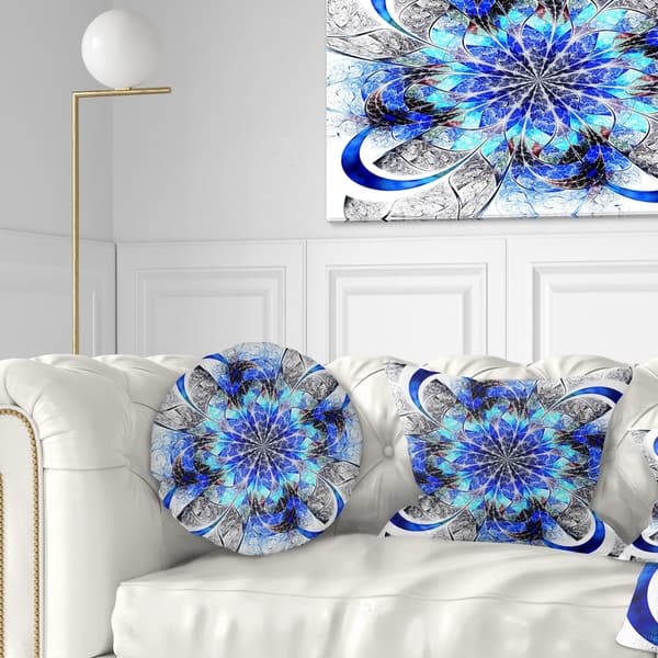 Designart Symmetrical Blue Fractal Flower Abstract Throw Pillow On Sale Overstock 20953398