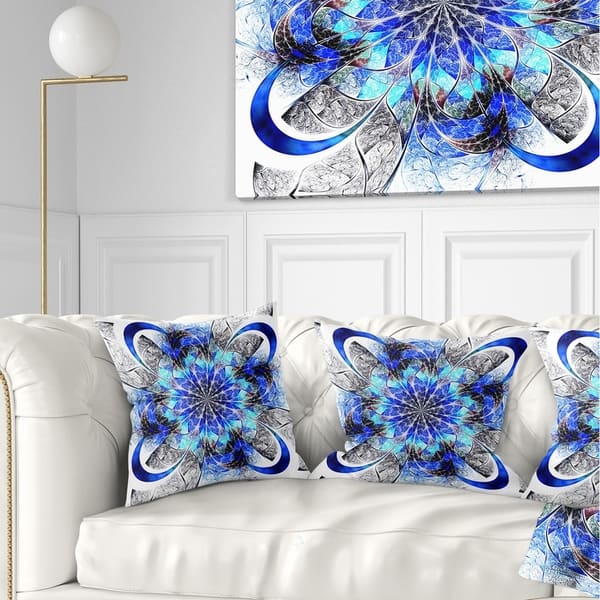 Designart Symmetrical Blue Fractal Flower Abstract Throw Pillow On Sale Overstock 20953398