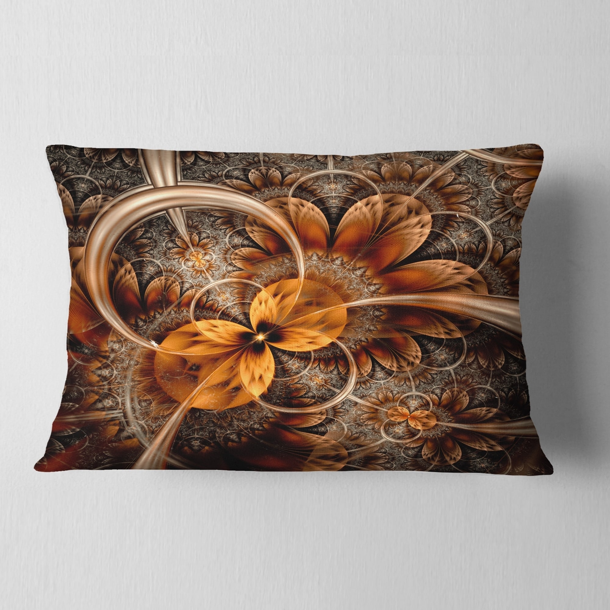 Designart Dark Orange Fractal Flower Abstract Throw Pillow On