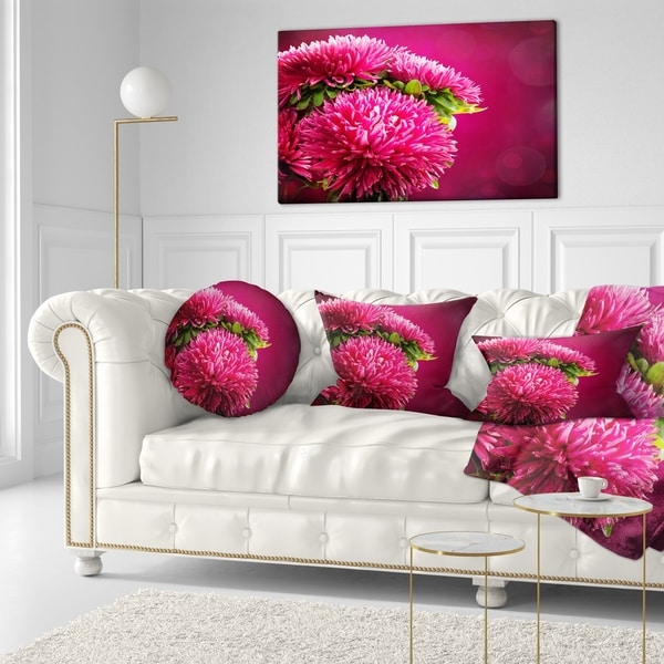 Designart 'Pink Flowers of Asters on Red' Flowers Throw Pillowwork