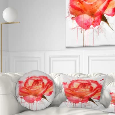 Designart 'Red Rose Hand drawn with Splashes' Floral Throw Pillow