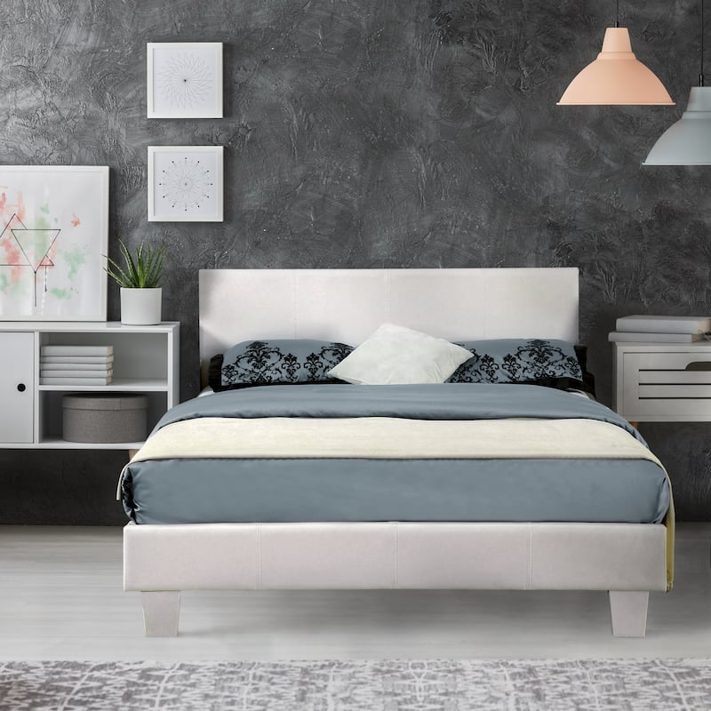 Anita I Contemporary Faux Leather Upholstered Platform Bed - White - Queen