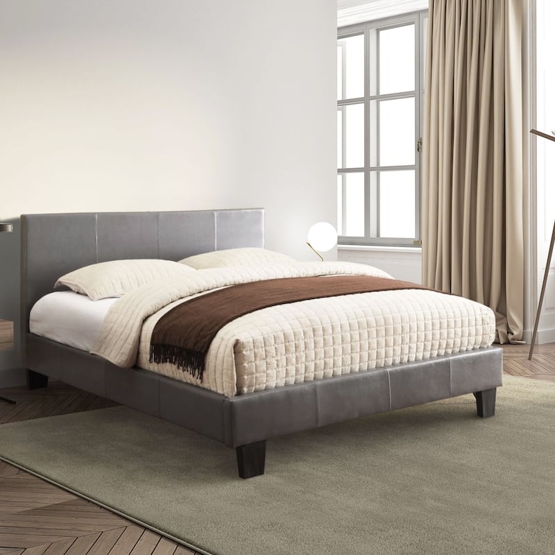 Anita I Contemporary Faux Leather Upholstered Platform Bed - Grey - Queen