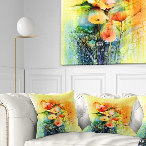 Designart 'Colored Watercolor Flowers on Yellow' Floral Throw Pillow