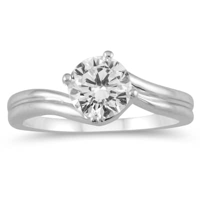 AGS Certified 1 Carat Diamond Solitaire Ring in 14K White Gold (I-J Color, I2-I3 Clarity)