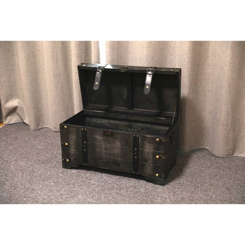 Distressed Black Medium Wooden Storage Trunk - Ash