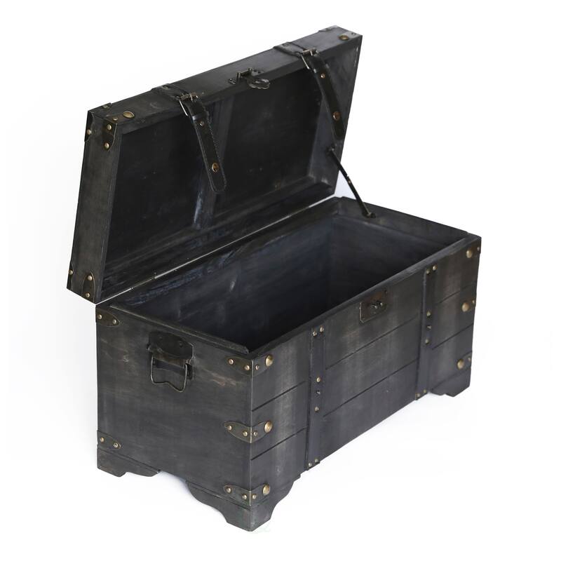 Distressed Black Medium Wooden Storage Trunk - Ash