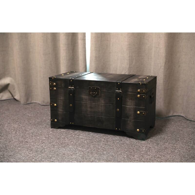 Distressed Black Medium Wooden Storage Trunk - Ash