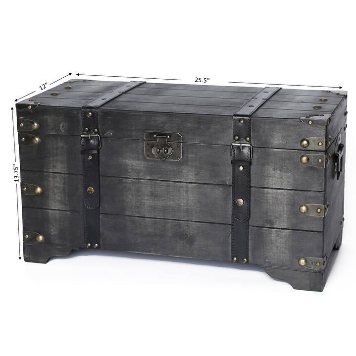 Distressed Black Medium Wooden Storage Trunk - Ash
