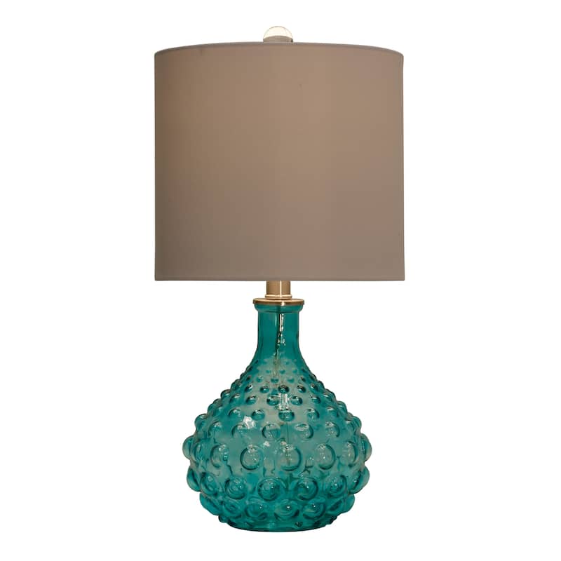 StyleCraft Blue Table Lamp - Off-White Hardback Fabric Shade