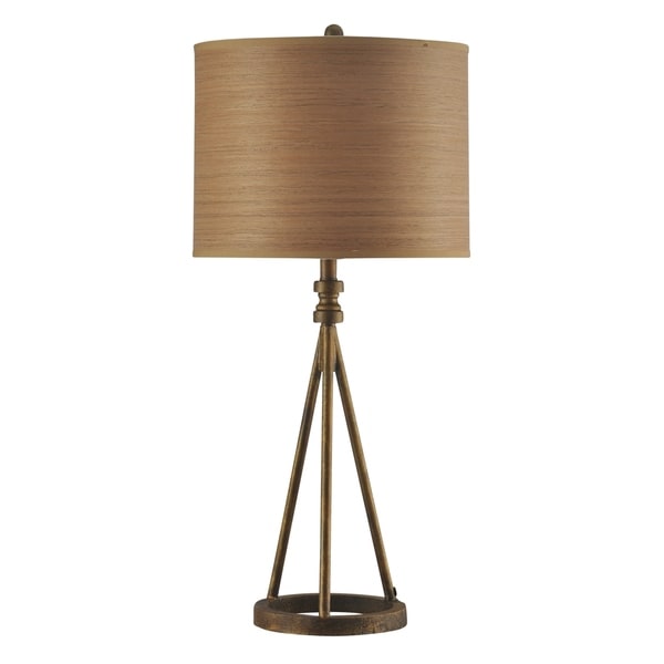Millbrook Antique Br Table Lamp Brown Hardback Fabric Shade