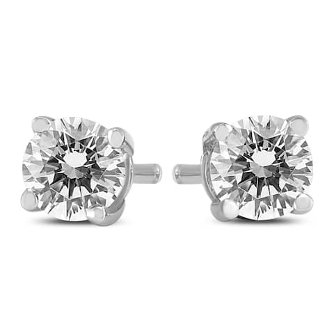 3/8 Carat TW Round Diamond Solitaire Stud Earrings In 14k White Gold