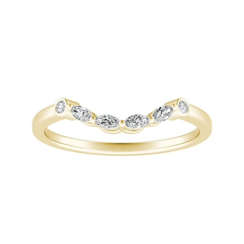Auriya Curved 1/10ctw Round and Marquise Diamond Wedding Band 18k Gold