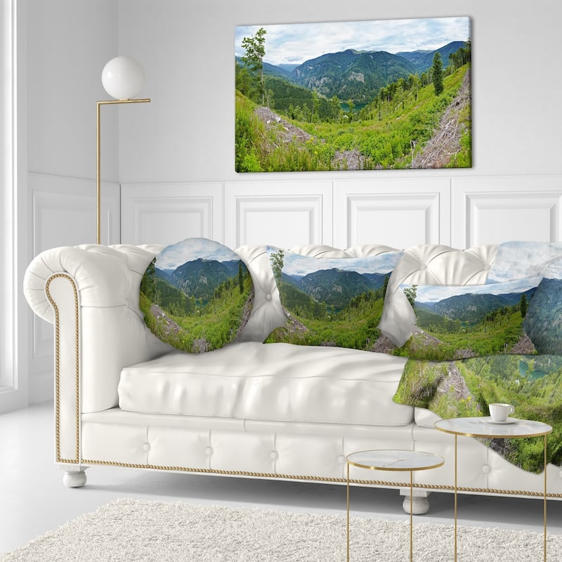 Designart 'Green Mountains Panorama' Landscape Printed Throw Pillow