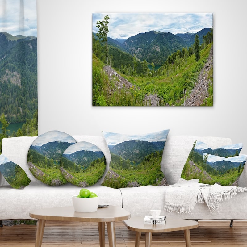 Designart 'Green Mountains Panorama' Landscape Printed Throw Pillow