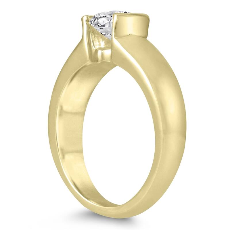 AGS Certified 3/4 Carat Half Bezel Diamond Solitaire Ring in 14K Yellow Gold (H-I Color, I1-I2 Clarity)