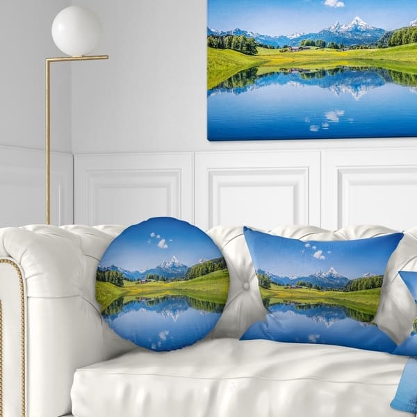 Designart Summer With Clear Mountain Lake Landscape Printed Throw Pillow Overstock 20954348