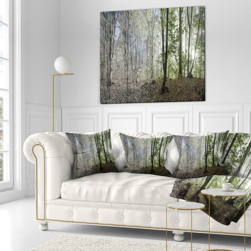 Designart 'Green Morning in Forest Panorama' Landscape Printed Throw Pillow