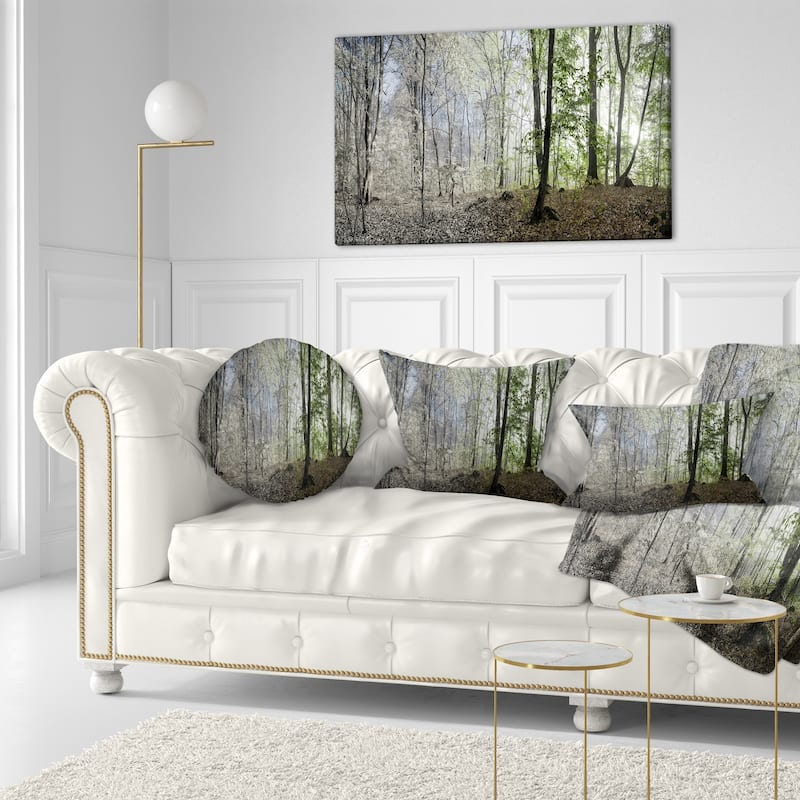 Designart 'Green Morning in Forest Panorama' Landscape Printed Throw Pillow