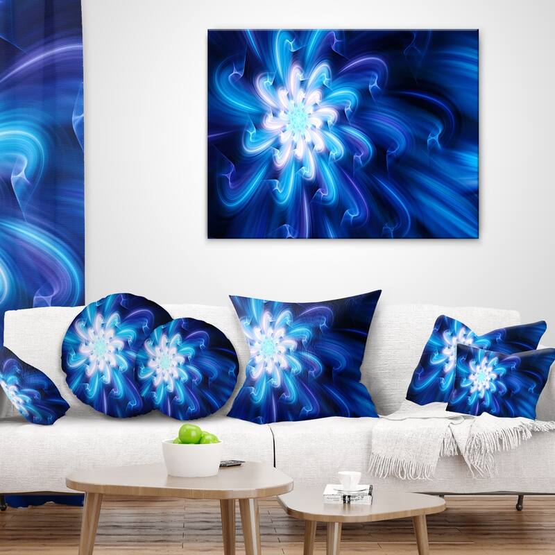 Designart 'Exotic Blue Flower Dance of Petals' Floral Throw Pillow