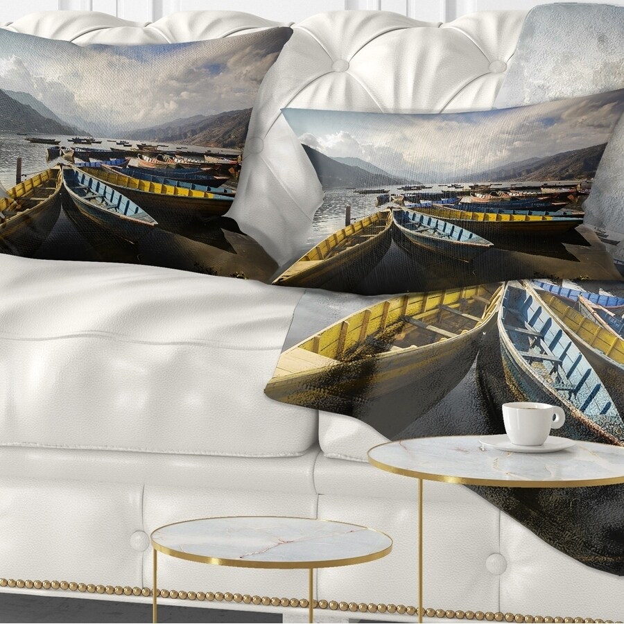 Designart 'Pokhara Lakeside Boats' Boat Throw Pillow