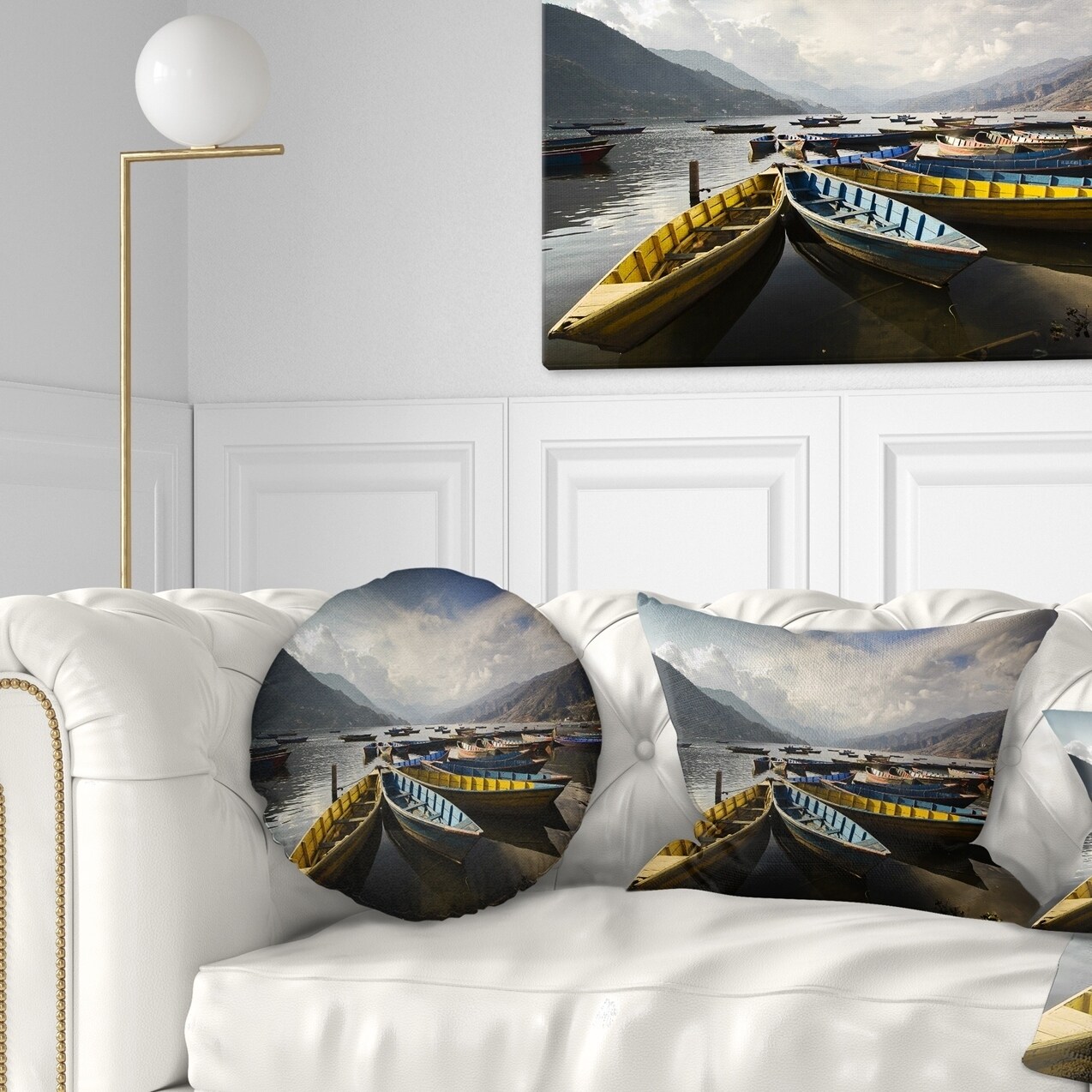 Designart 'Pokhara Lakeside Boats' Boat Throw Pillow