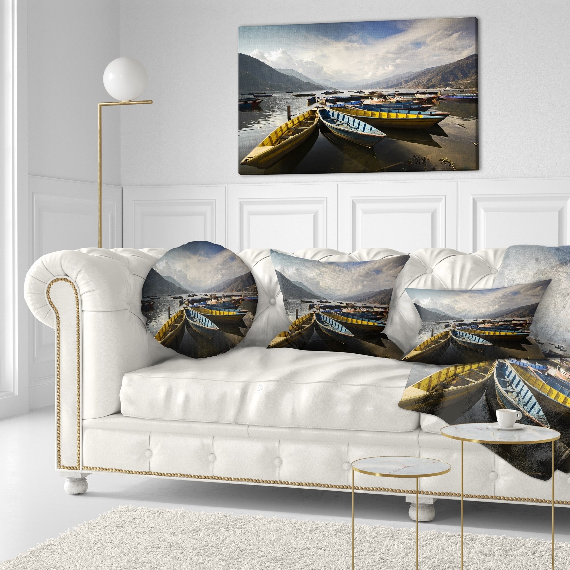 Designart 'Pokhara Lakeside Boats' Boat Throw Pillow