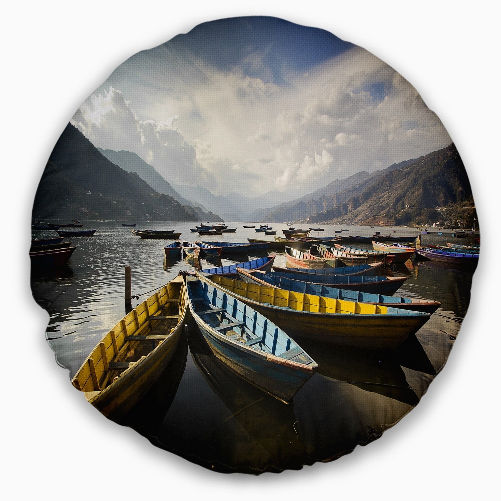 Designart 'Pokhara Lakeside Boats' Boat Throw Pillow