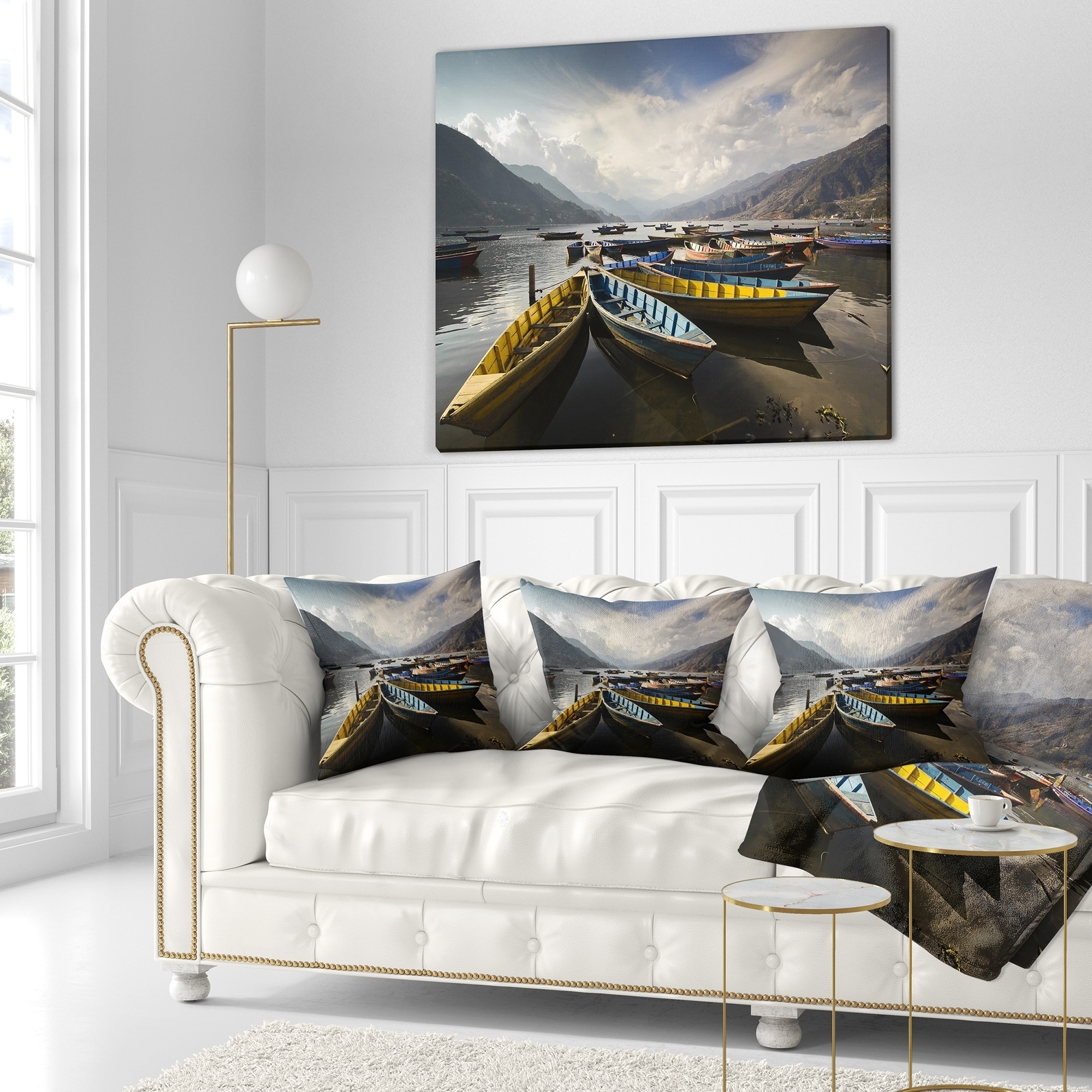 Designart 'Pokhara Lakeside Boats' Boat Throw Pillow