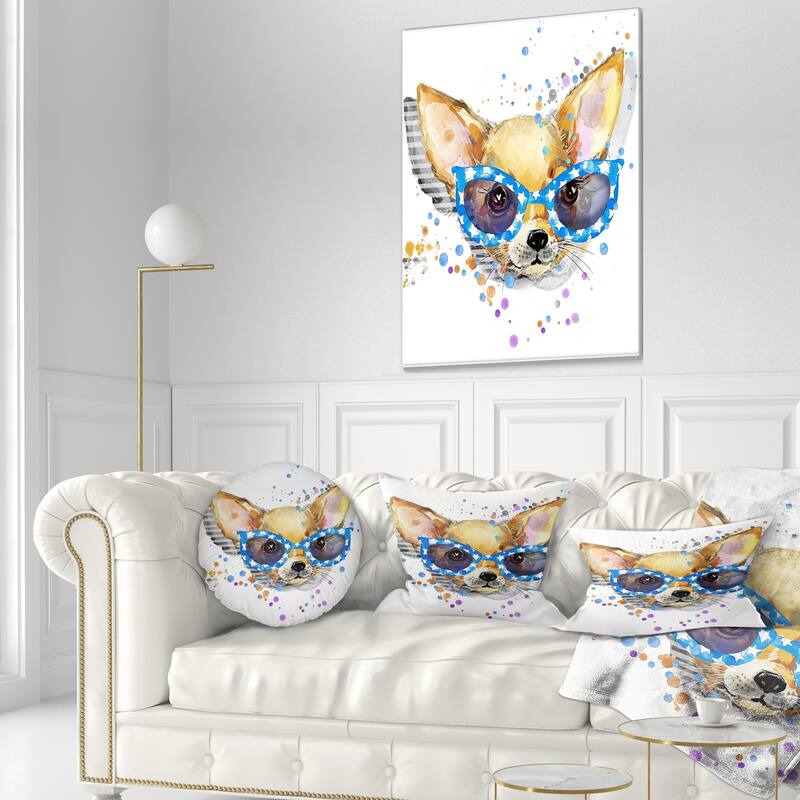 Designart 'Cute Puppy with Blue Glasses' Animal Throw Pillow