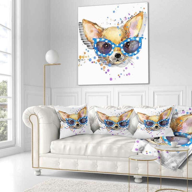 Designart 'Cute Puppy with Blue Glasses' Animal Throw Pillow