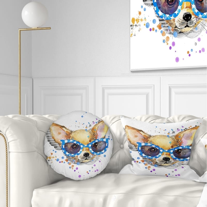 Designart 'Cute Puppy with Blue Glasses' Animal Throw Pillow - Rectangle - 12 in. x 20 in. - Medium