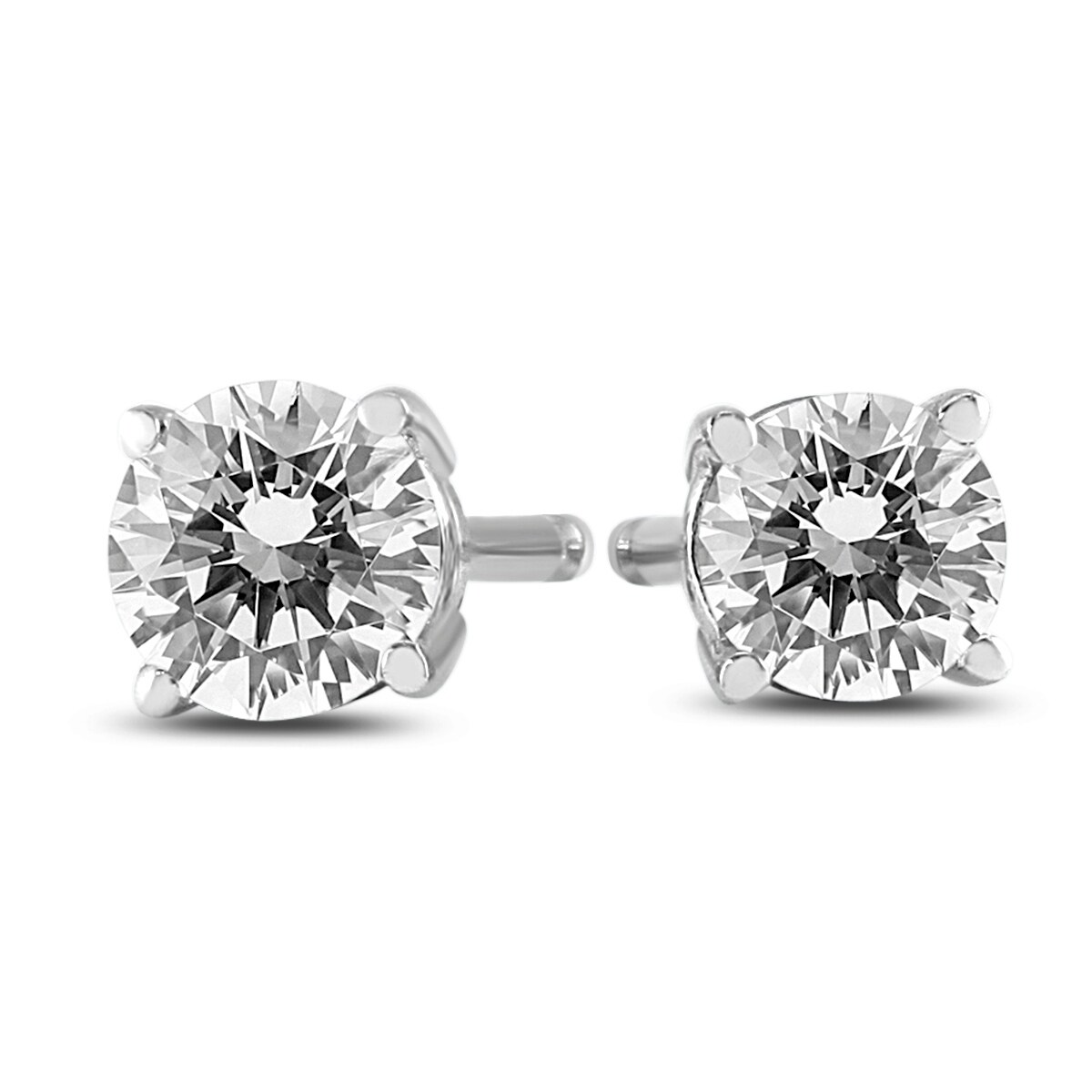 1.00 Carat Diamond Black Screw Back Basket Solitaire Stud Earring 14K White Gold