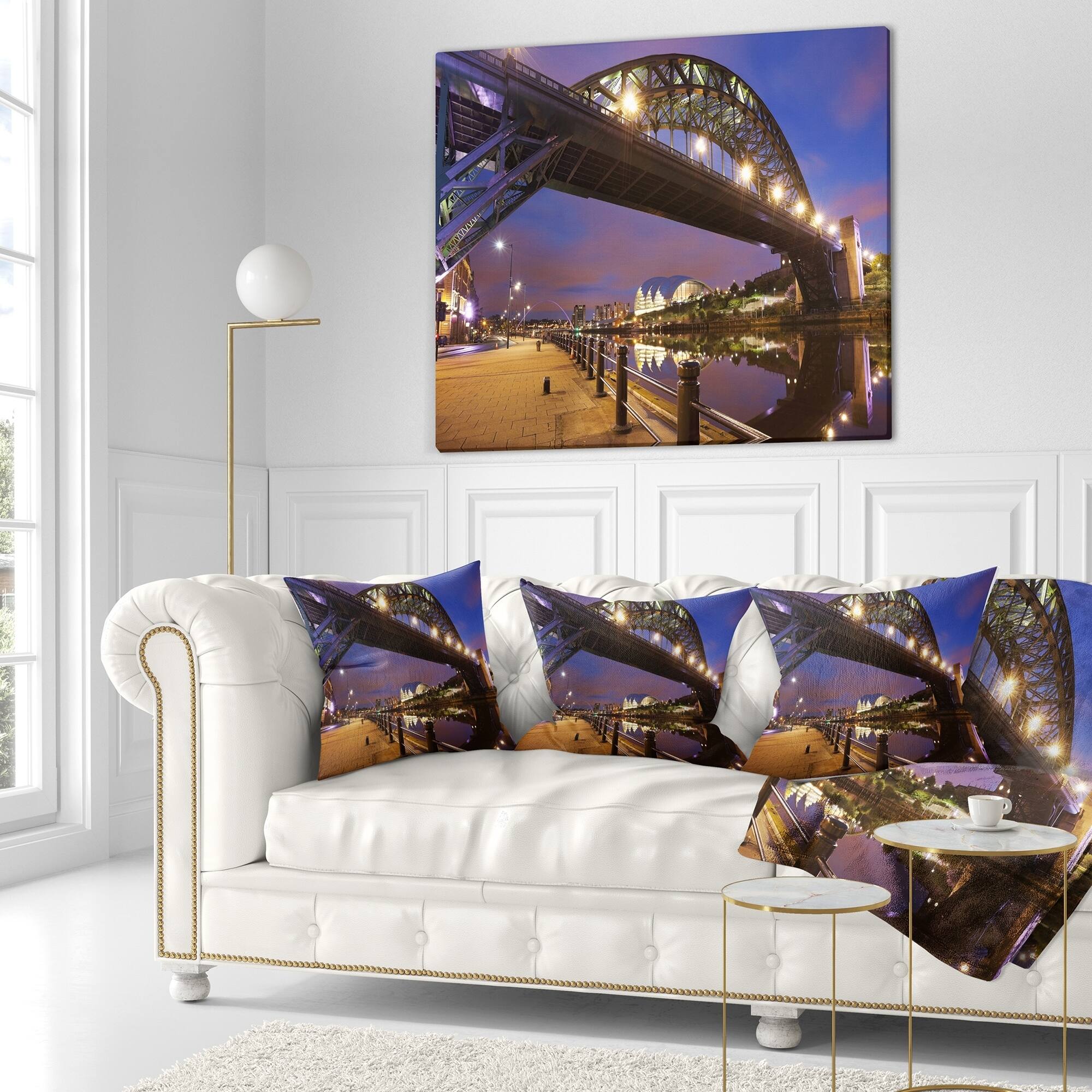 Designart 'Bridges over River Tyne Newcastle' Cityscape Throw Pillow ...