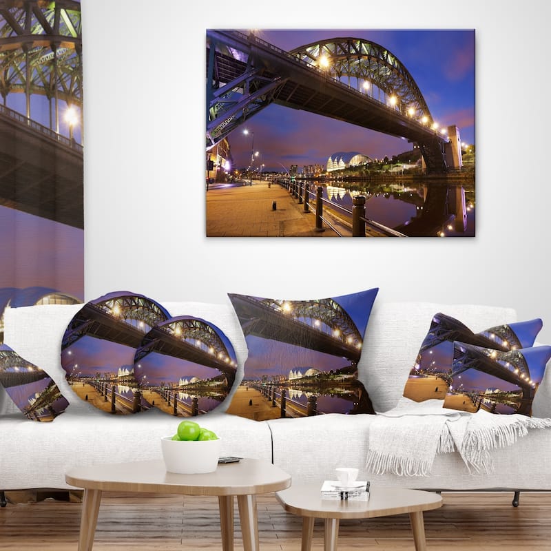 Designart 'Bridges over River Tyne Newcastle' Cityscape Throw Pillow ...