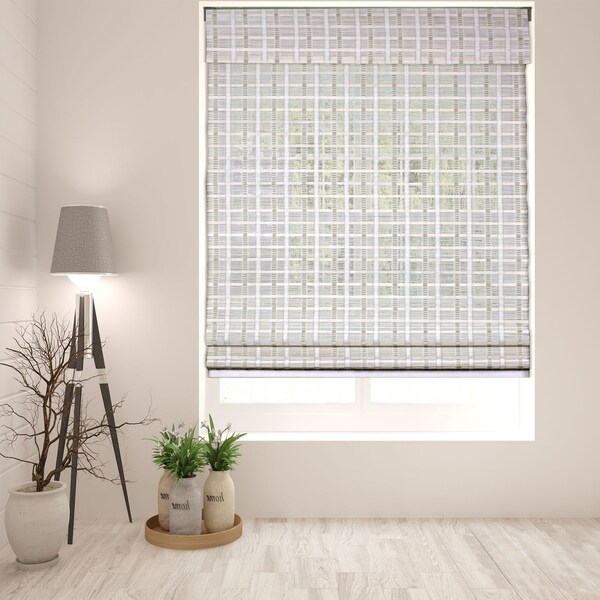 Arlo Blinds Cordless Lift Whitewash Bamboo Roman Shade