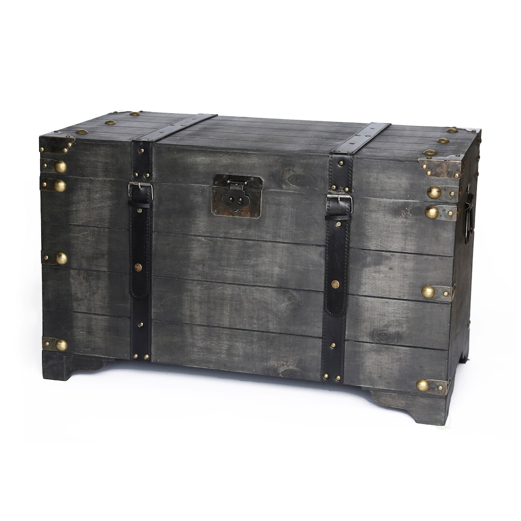 Distressed Black Large Wooden Storage Trunk Coffee Table
